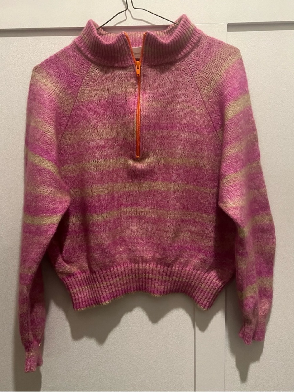 American Vintage Pink and Cream Striped Half-Zip Turtleneck Pullover - Picture 2 of 5